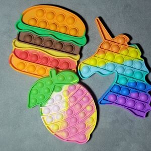 Colorful Pop It Fidget Toy Set Unicorn Fruit Burger Rainbow Kids Anxiety Popper